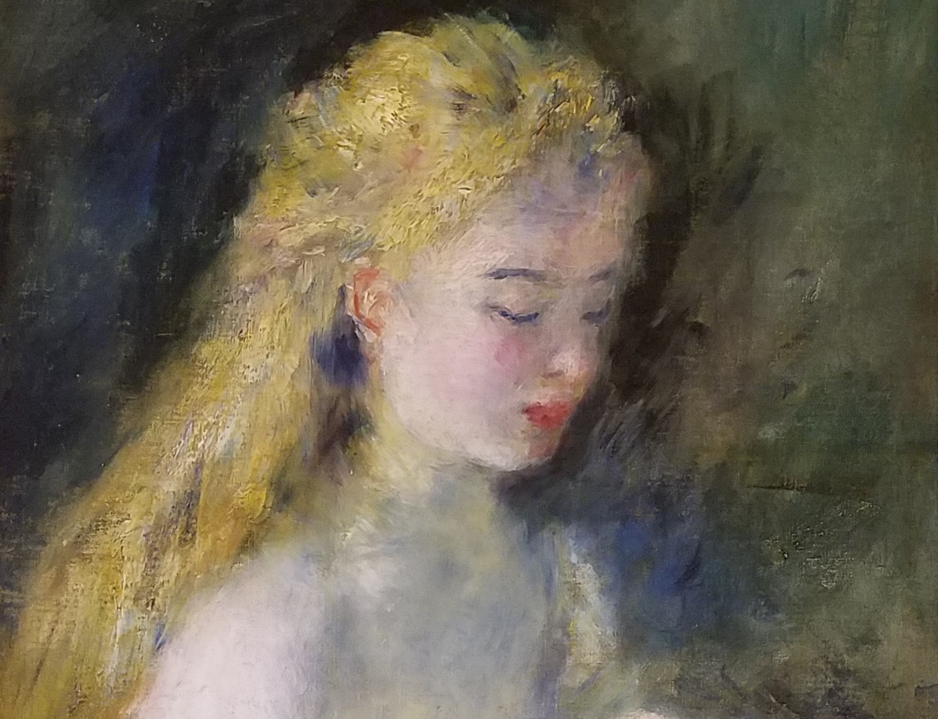 Painting of Jeune fille blonde cousant (Young blonde girl sewing)