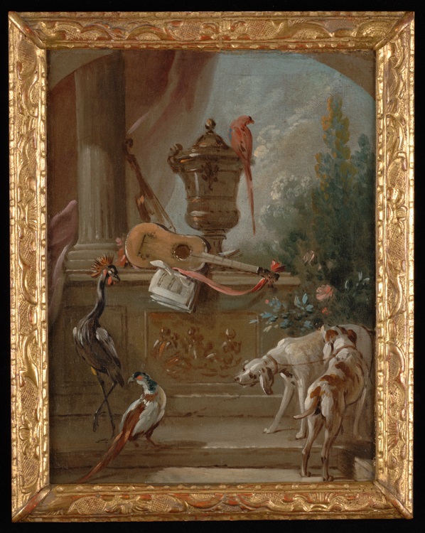 Framed Study for Decorative panel with two hounds by Oudry