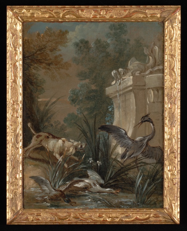 Framed Study for Decorative panel with barbet by Oudry