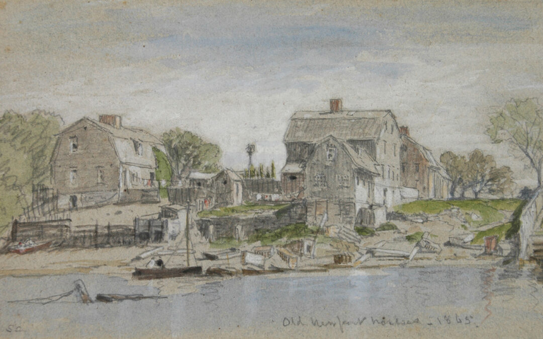 19th-century watercolor showing John Goddard’s house and workshop